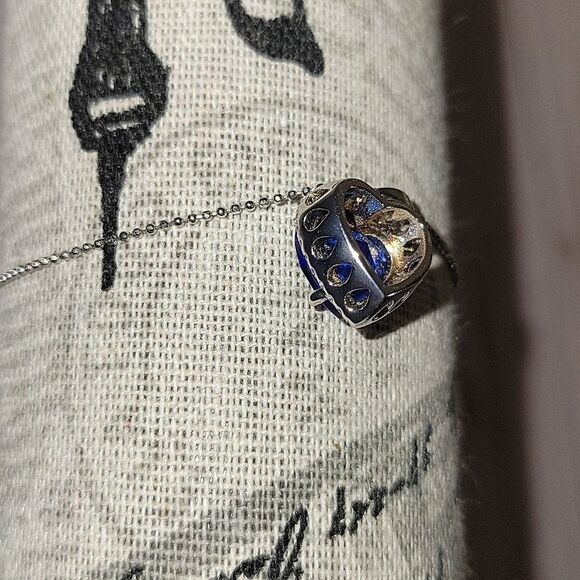 Blue Obsidian & Cubic Zirconia Platinum over 925 Silver Heart Pendant Necklace - Picture 5 of 13